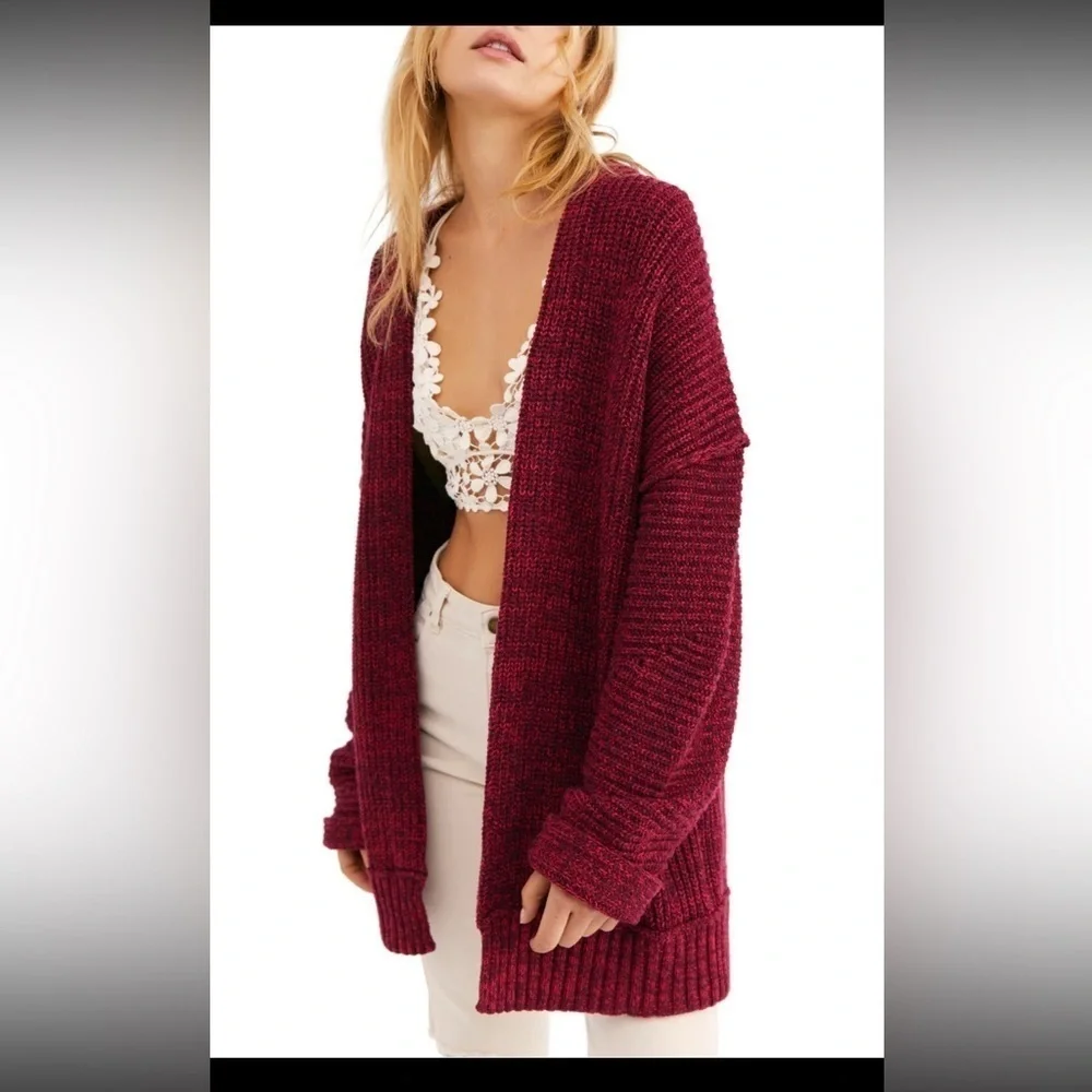 FREE PEOPLE HIGH HOPES OPEN CARDIGAN SWEATER PLUM BLOSSOM COMBO
